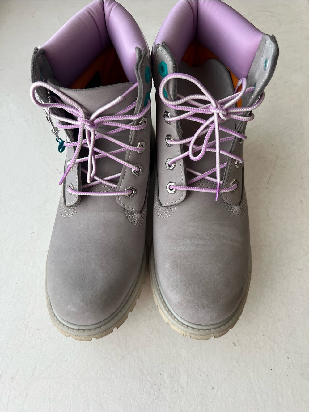 Timberland Gray Lace-Up Boots with Lavender Details